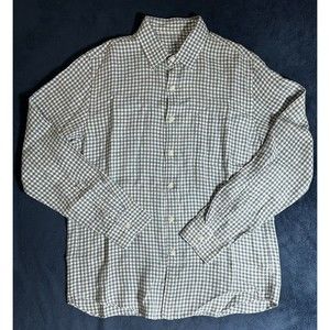 J.Crew 100% Baird McNutt Irish Linen White Navy Plaid Men's Shirt Size Large